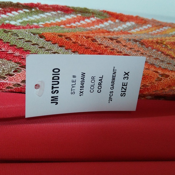 JM studio by John Meyer women's coral colorful plus size two pieces set dress - Picture 11 of 14